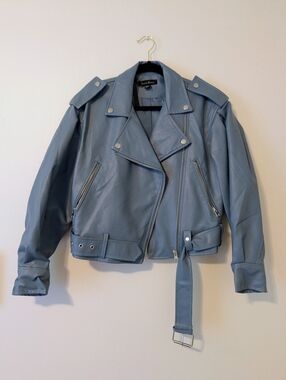Blue Faux Leather Moto Jacket - Unbranded